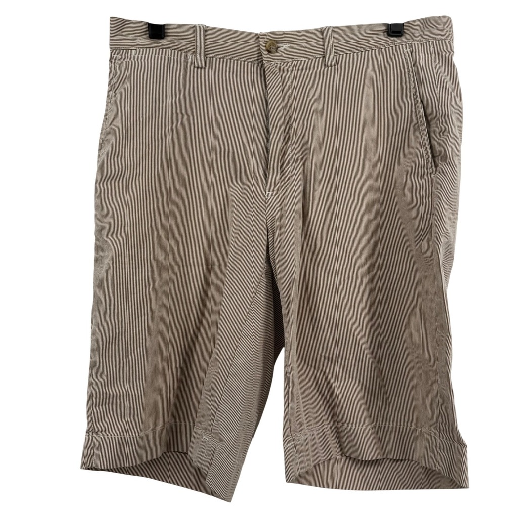 Polo Ralph Lauren Men 31 Seersucker Striped Shorts Brown White Flat Front Cotton